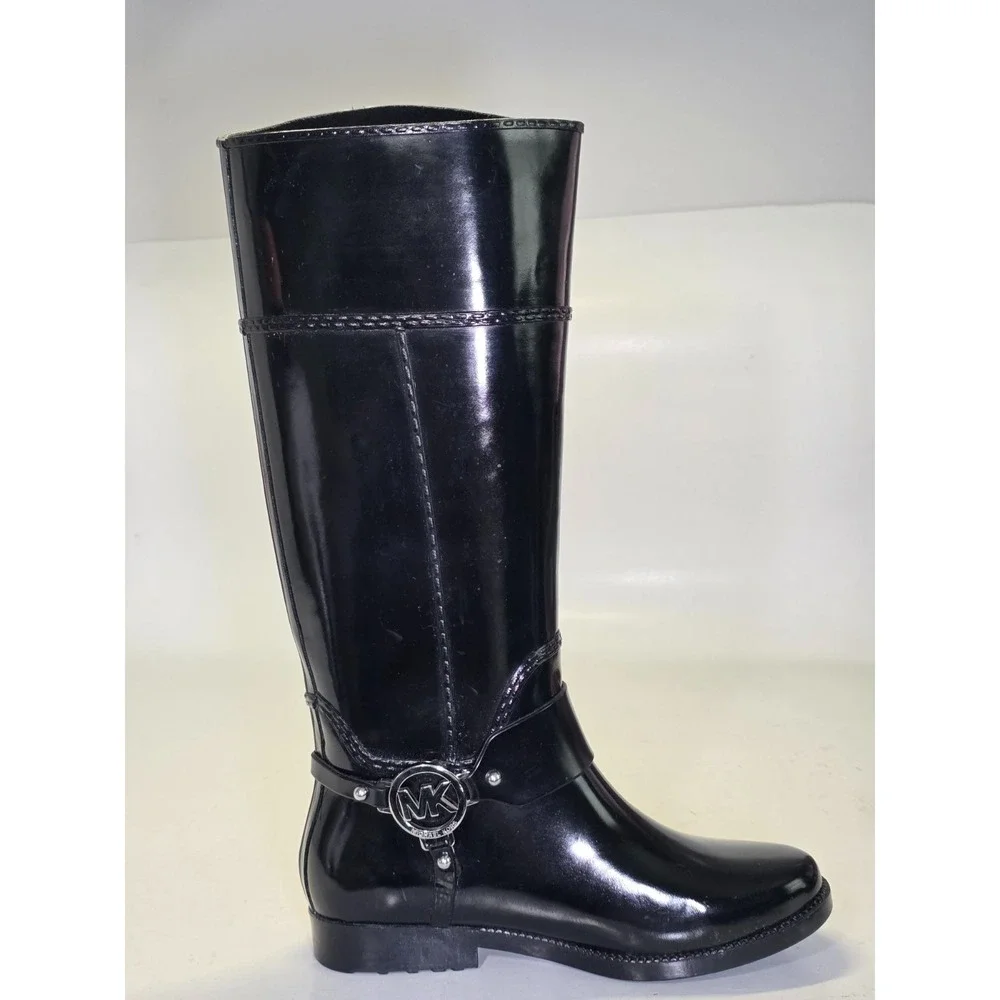Michael Kors‎ MK Women's Rain Boots Size 6 M Black Tall Waterproof Rubber Riding